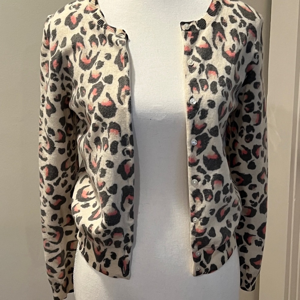 J. Crew Black and Cream Leopard Cardigan Sweater